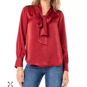 Liverpool women’s cranberry long sleeve tie neck blouse - Size Small